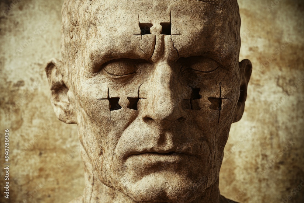 Fotografie Delicate face dissolving into organic particles representing the ethereal nature