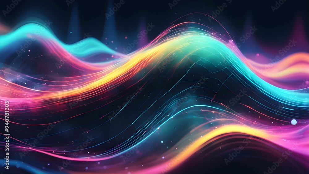 A colorful wave of light with a dark background A colorful wave of light with a dark background
