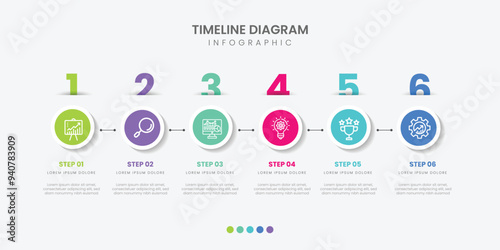 Horizontal progress bar featuring 5 arrow shaped elements, symbolizing the five stages of business strategy and progression. Clean timeline infographic design template.