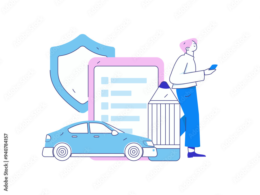 Buy insurance for car flat character vector concept operation illustration
