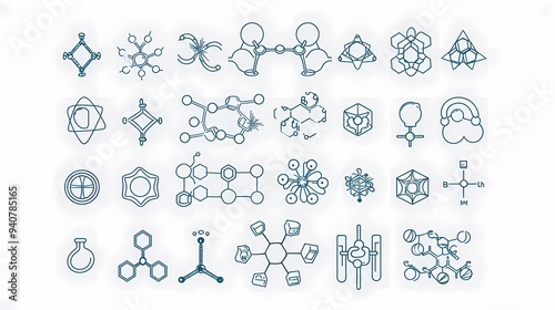 A collection of modern molecule outline icons, set of modern illustrations for mobile apps, web sites, flyers, banners etc isolated on white background, Generative AI illustrations. 