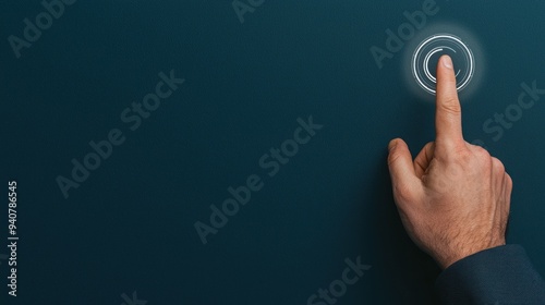 Close-up of a policymaker s hand adjusting a virtual economy dial, influencing key indicators, concept of economic control photo