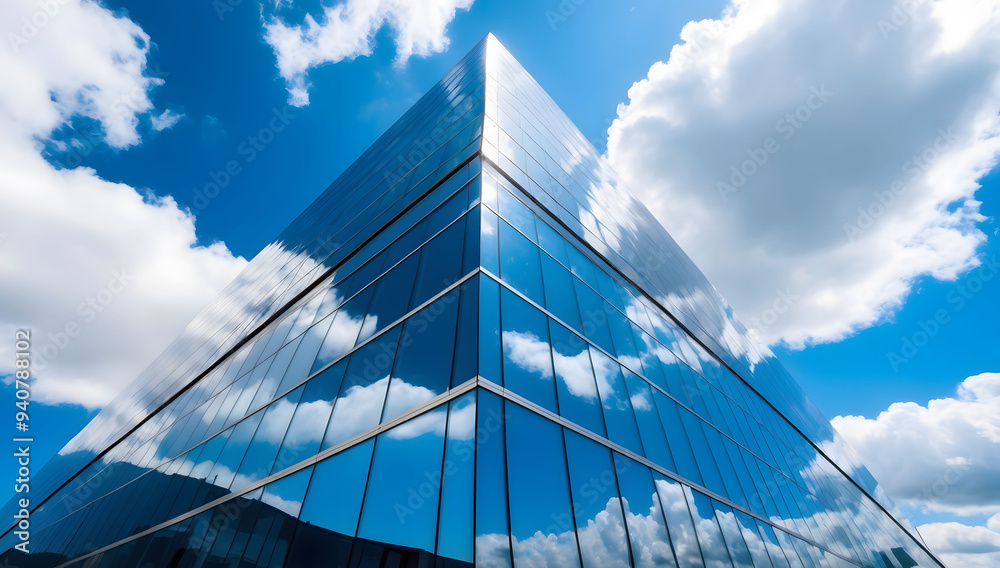 Glass Facade Reflecting Clouds and Blue Sky Glass Facade Reflecting Clouds and Blue Sky