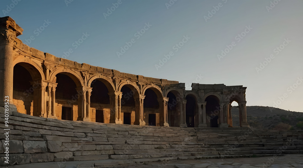 Ancient Stone Structure with Arched Entranceways and Stone Steps Ancient Stone Structure with Arched Entranceways and Stone Steps