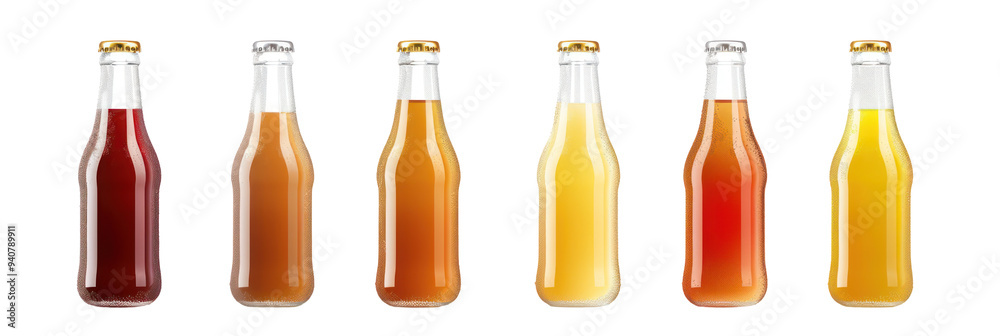Six colorful glass bottles isolated on black background. Six colorful glass bottles isolated on black background.