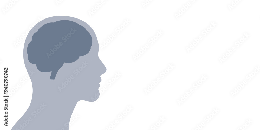 Human head and brain silhouette on white backgorund, concept design Human head and brain silhouette on white backgorund, concept design