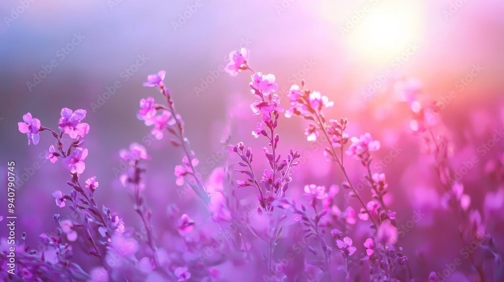 Fototapeta premium A tight shot of blooming flowers with a softly blurred backdrop of pink and purple blossoms