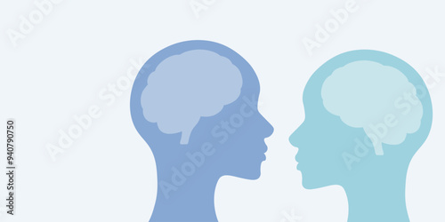 Human thinking, head and brain silhouette, opposing views concept design