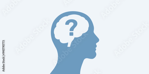 Human thinking head silhouette and brain, brain function concept design