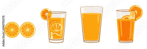 Orange Juice in Glasses with Slices.