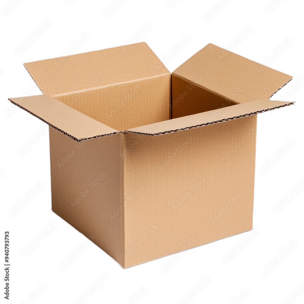 Cardboard box with folded-down flaps and subtle creases isolated on transparent background Cardboard box with folded-down flaps and subtle creases isolated on transparent background