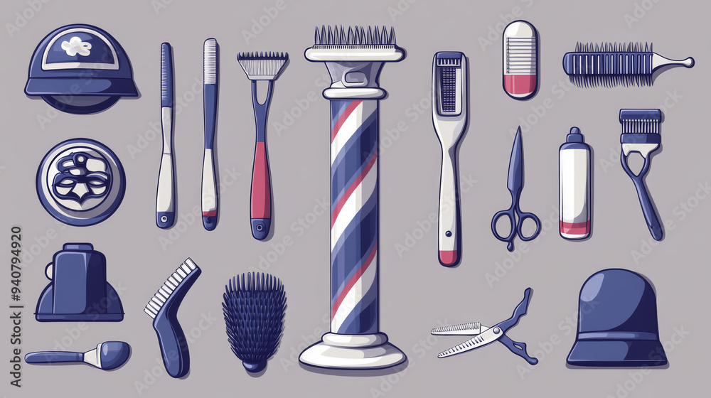 Vector illustration set of barbershop tools and equipment, ideal for ...