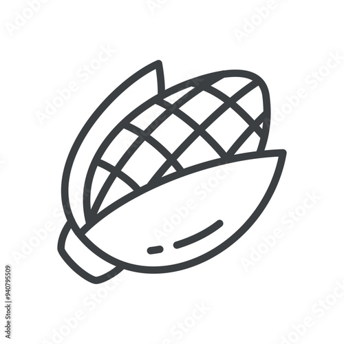 Cute corn icon. Hand drawn monochrome illustration of a ripe corn cob isolated on a white background. Vector 10 EPS.