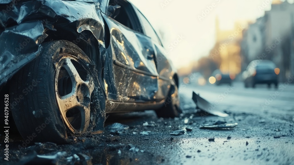 Crashed Car on the Road After a Traffic Accident Crashed Car on the Road After a Traffic Accident