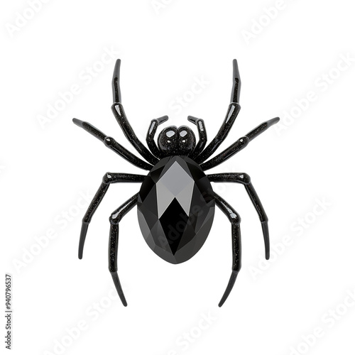 Diamond shaped as a Halloween spider with dark glittering facets isolated on transparent background  photo