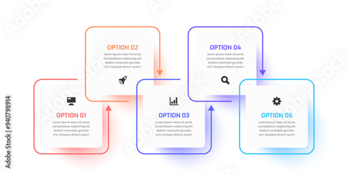 Business infographic template Rectangle thin line with Circle label arrow icon and 5 option