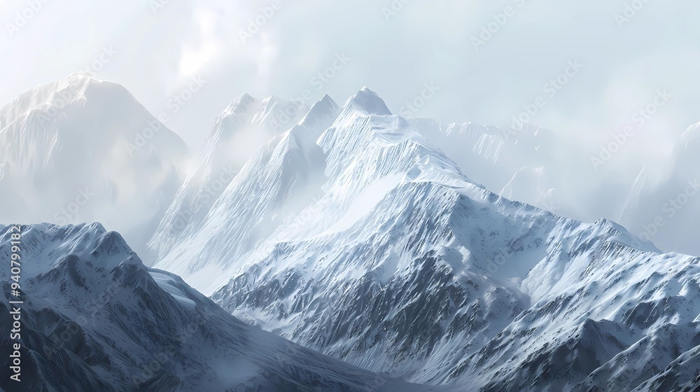 A mountain chain, landscape, cool white, photography, Generative AI illustrations. A mountain chain, landscape, cool white, photography, Generative AI illustrations.