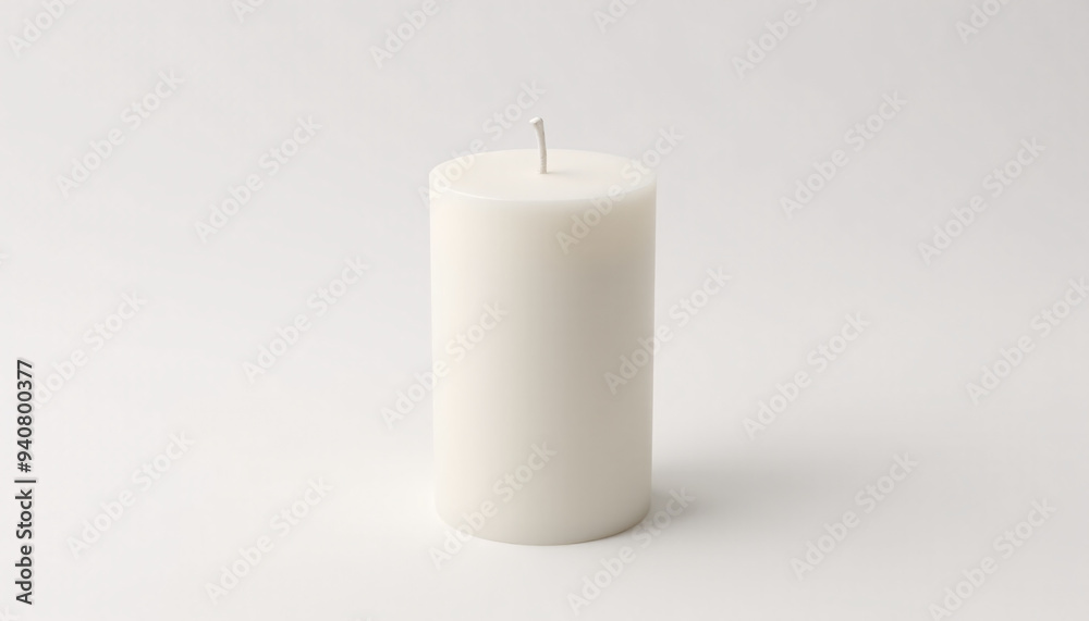 Mock up blank cylindrical candle with wick, isolated on a clean white background Mock up blank cylindrical candle with wick, isolated on a clean white background