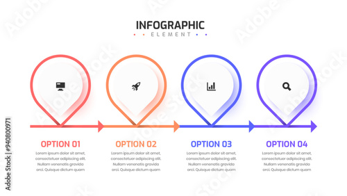 Infographic Element Design Templates with Arrow Icons and 4 Options Suitable for Process Diagram