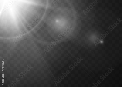 Abstract vector background with realistic white sunlight glare blur radiance effect, light beam in the corner, starlight