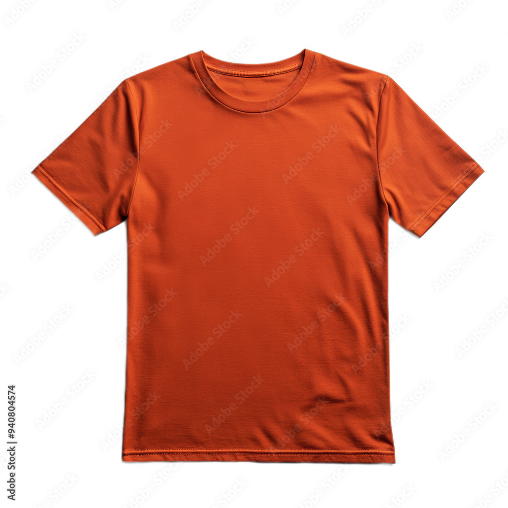 Plain T-shirt top view in burnt orange color isolated on transparent background Plain T-shirt top view in burnt orange color isolated on transparent background
