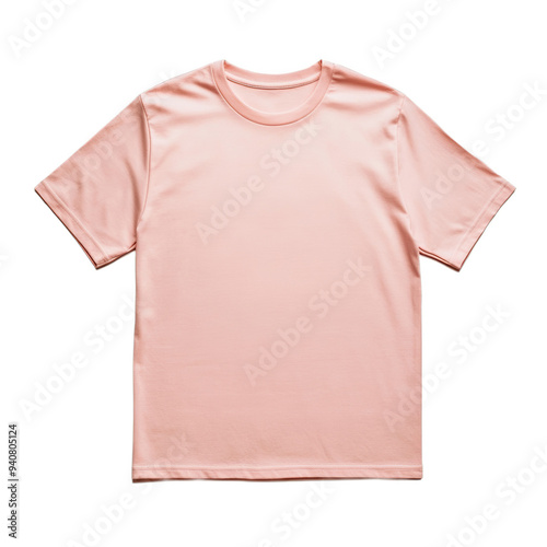 Plain T-shirt top view in light peach color isolated on transparent background 