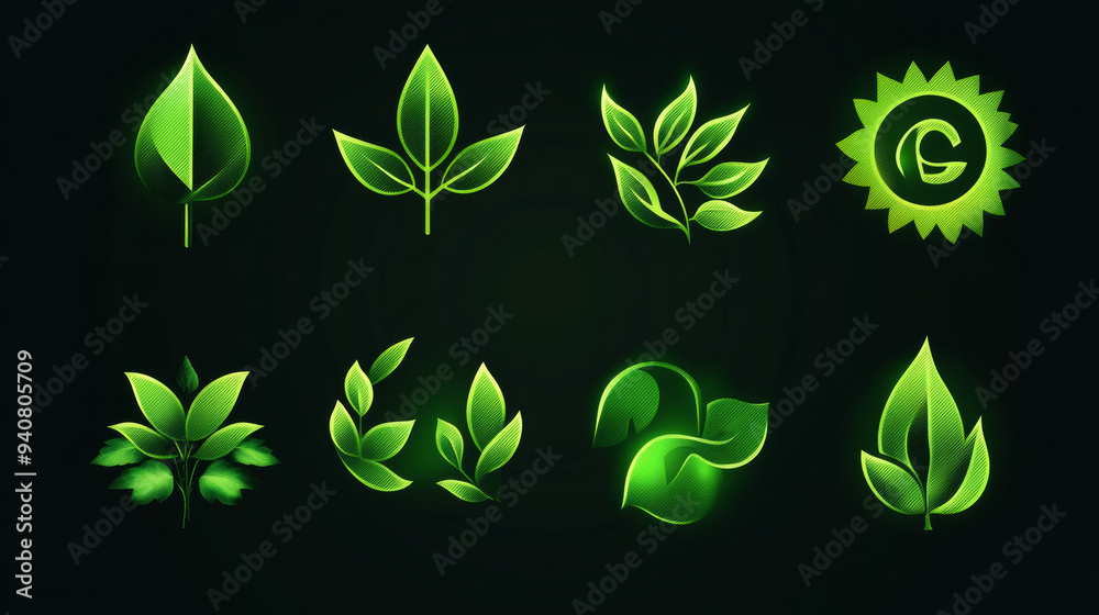 Collection of 'Go Green' symbols for ecological design, including logo concepts. Collection of 'Go Green' symbols for ecological design, including logo concepts.