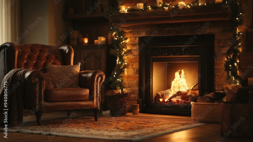 Living Room Design with a Cozy Fireplace and Stylish Leather Chair Living Room Design with a Cozy Fireplace and Stylish Leather Chair