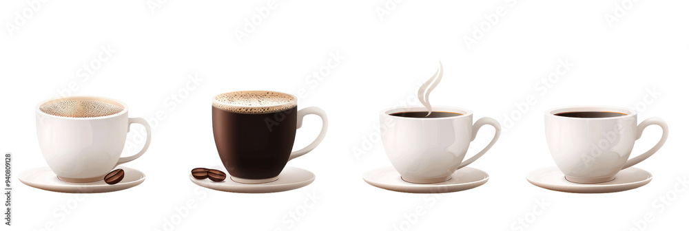 Four Cups of Coffee with Steam. Four Cups of Coffee with Steam.