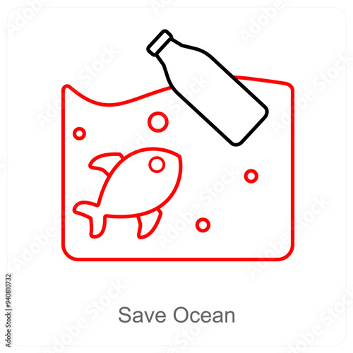 Save Ocean and pollution icon concept