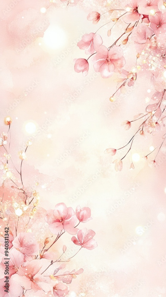 Delicate pink flowers gracefully bloom on a soft pastel background, creating a serene and tranquil atmosphere. Delicate pink flowers gracefully bloom on a soft pastel background, creating a serene and tranquil atmosphere.