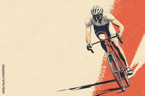 Cyclist racing on dynamic red background with grunge texture