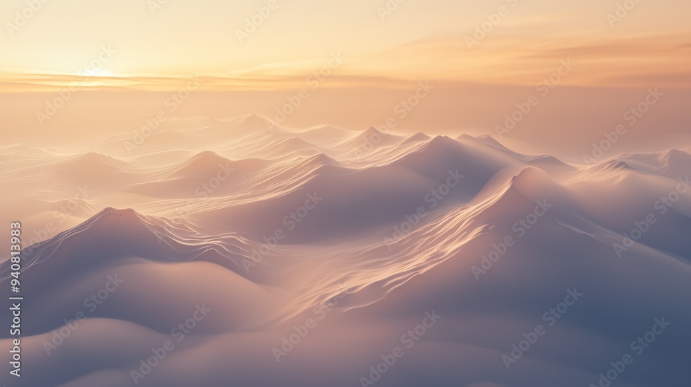 A distant mountain range with the sun setting in the picture's midpoint A distant mountain range with the sun setting in the picture's midpoint