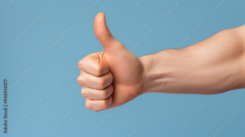 Hand showing thumbs up, man's hand isolated on a solid background Hand showing thumbs up, man's hand isolated on a solid background