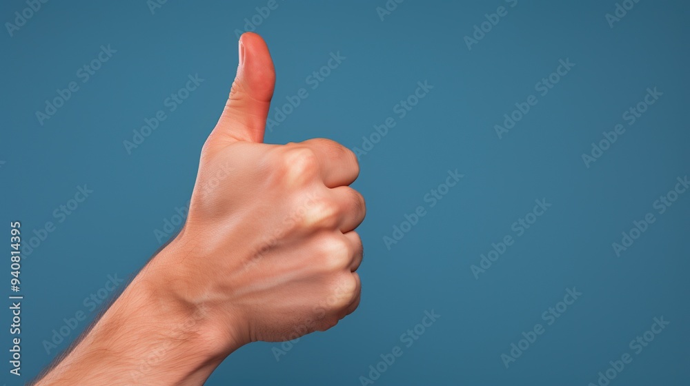 Hand showing thumbs up, man's hand isolated on a solid background Hand showing thumbs up, man's hand isolated on a solid background