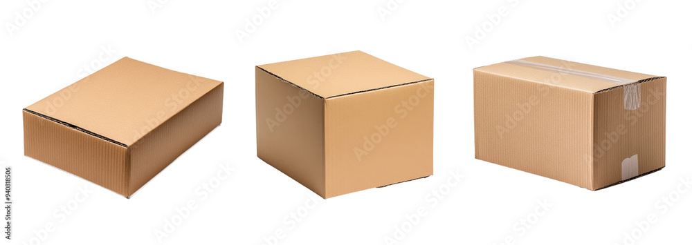 A collection of cardboard boxes isolated on a transparent background, ideal for packaging and shipping concepts A collection of cardboard boxes isolated on a transparent background, ideal for packaging and shipping concepts