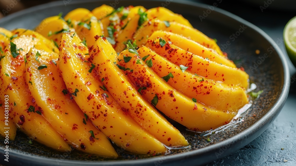 Fresh Sliced Mango with Chili and Lime - A Tangy and Spicy Fruit Dish Idea Fresh Sliced Mango with Chili and Lime - A Tangy and Spicy Fruit Dish Idea
