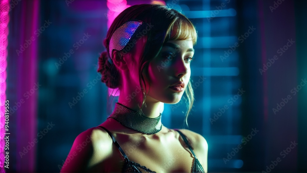 Mesh lingerie set geometric patterns futuristic vibe neon lighting edgy and modern Mesh lingerie set geometric patterns futuristic vibe neon lighting edgy and modern
