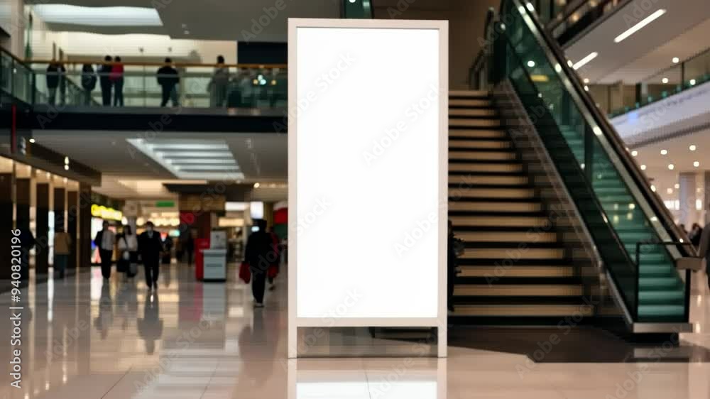 Blank white vertical billboard in shopping centre, big empty inside advertising poster, mock up, concept of marketing communication to promote or sell idea. Blank white vertical billboard in shopping centre, big empty inside advertising poster, mock up, concept of marketing communication to promote or sell idea.