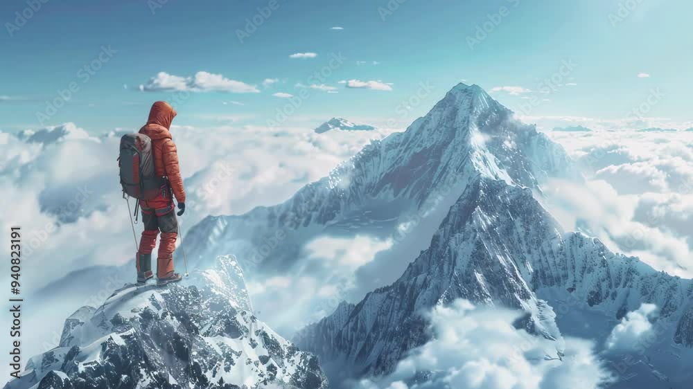 Mountain Climber Above the Clouds