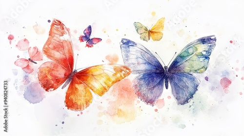 Beautiful butterfly with colored wings painted watercolor