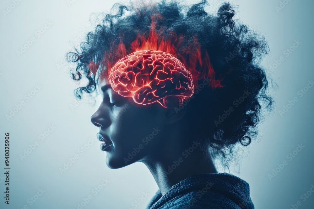 Profile of a Woman with Glowing Brain: Highlighting Cognitive Processes Mental Energy and the Power of Thought in a Digital World Profile of a Woman with Glowing Brain: Highlighting Cognitive Processes Mental Energy and the Power of Thought in a Digital World
