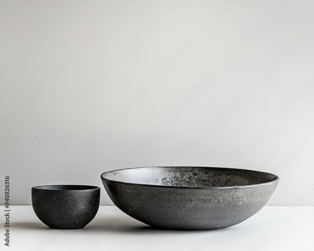 Minimalist Designer Composition Featuring a Bowl and Plate, with White Background, Embodying the Essence of Minimalist Aesthetics Minimalist Designer Composition Featuring a Bowl and Plate, with White Background, Embodying the Essence of Minimalist Aesthetics