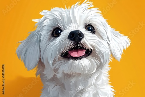 Adorable maltese dog sticking out tongue smiling on grey background