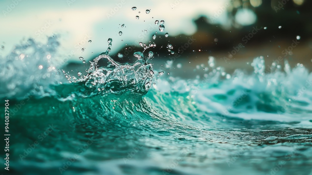 A tight shot of a wave in the ocean, with water cascading over its crest and crashing below A tight shot of a wave in the ocean, with water cascading over its crest and crashing below