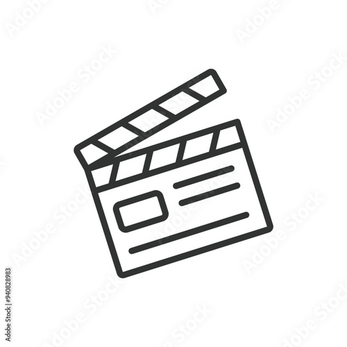 Clapper Board, in line design. Film clapper, movie slate, director's clapboard, film production, movie production, clapper on white background vector. Clapper Board editable stroke icon
