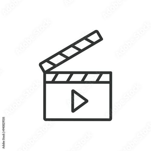 Movie clapper, in line design. Clapperboard, film clapper, slate board, cinema clapper, movie slate, filmmaking on white background vector. Movie clapper editable stroke icon
