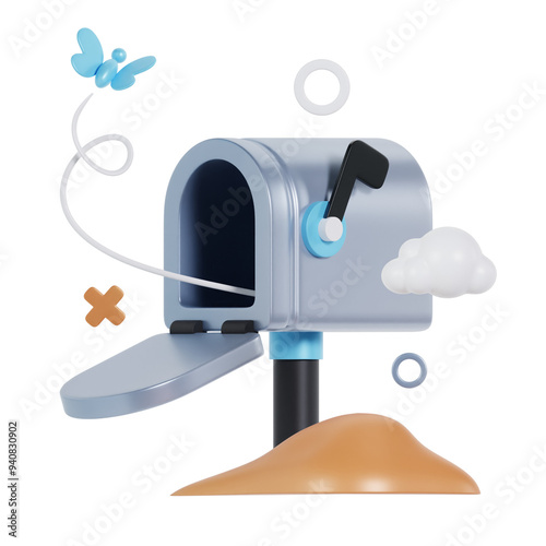 grey empty mailbox 3d illustration