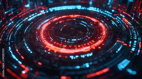 Wallpaper Mural Abstract digital design featuring circular patterns and glowing elements in red and blue against a dark background Torontodigital.ca