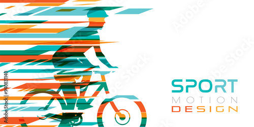Bicycle marathon or race concept. Sport banner in dynamic motion style. Vector illustration with colorful abstract geometric design elements.